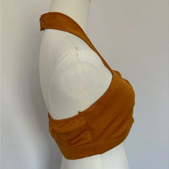 J.O.A. Brown Ruched Cut Out Crop Top - Picture 2 of 5